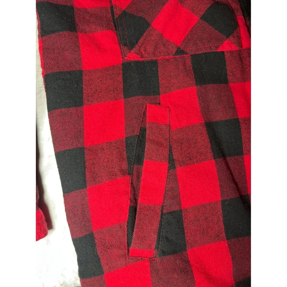 Cabin Core‎ Flannel Jacket Women L Red Black Buffalo Plaid Sherpa Lined Zip Up